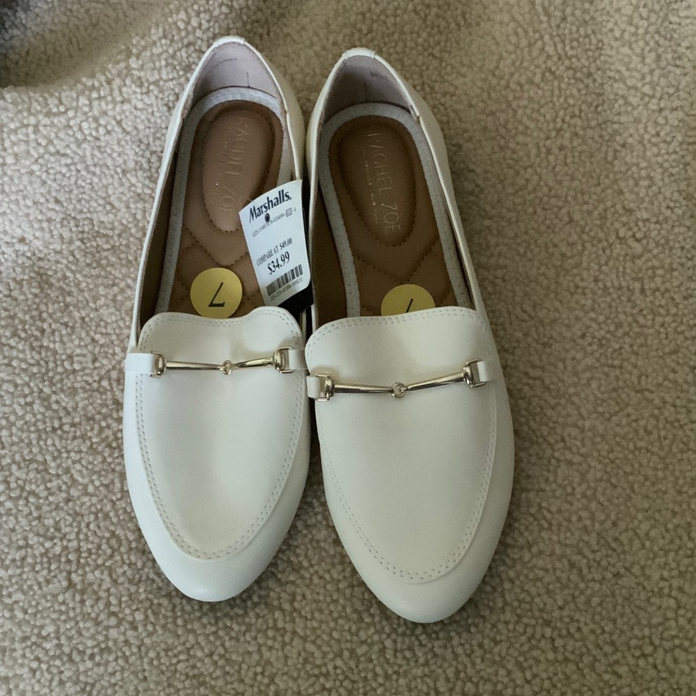 Rachel Zoe White Loafers with Silver Accent